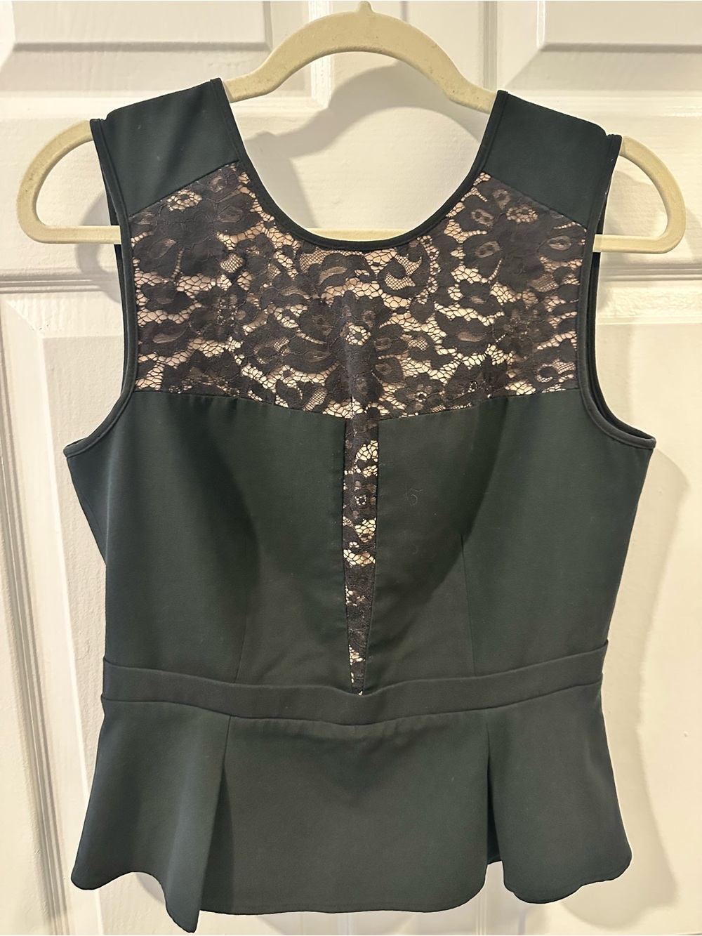 BCBGMAXAZRIA Black Lace Peplum Top Size M